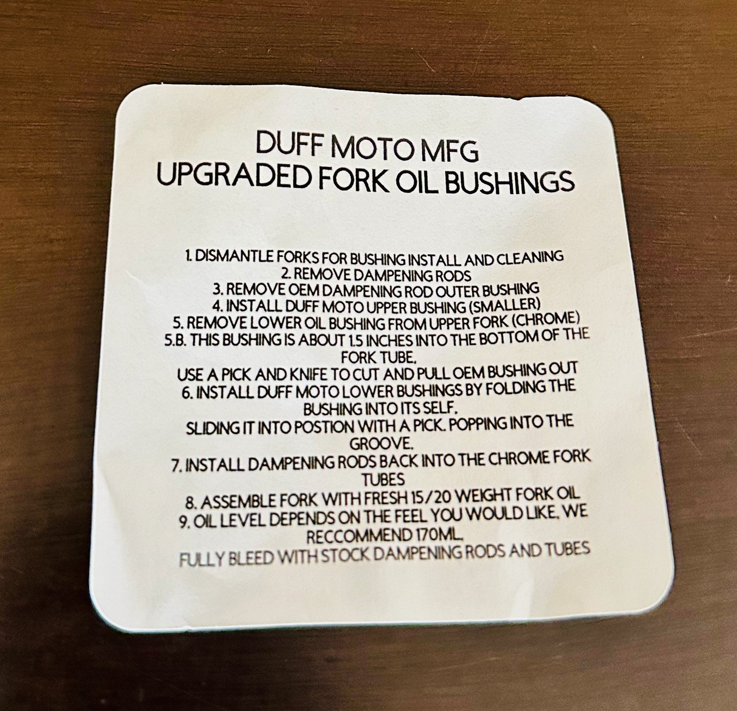 Duff Moto MFG - Fork oil bushing kit - CRF110F All years